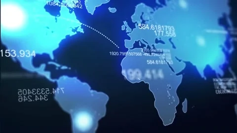 Global Digital World Map Networking Data Connection Technology Blue Backgrou Stock Footage 341587220