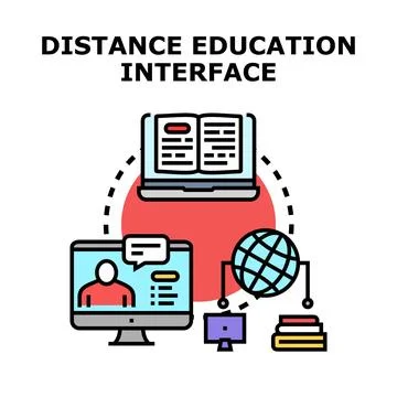 Global distance learning interface connecting students to knowledge Illustrazione stock