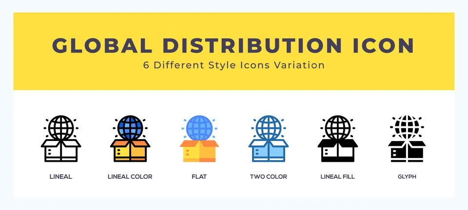 Global distribution icon set with different styles. Design elements for log.. Illustrazione stock