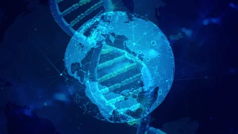 Global DNA Network Visualization with Blue Earth and Abstract Connections Stock Footage 339051823