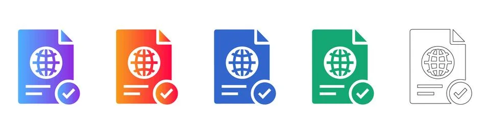 Global Document Approval Icons Set Stock Illustration