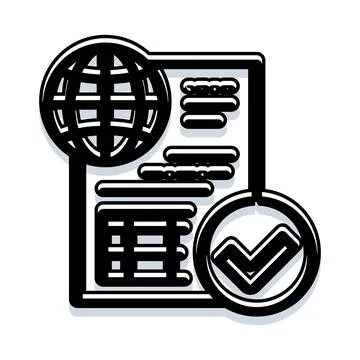 Global document with checkmark icon verifying approval process イラスト素材