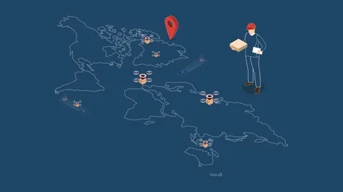 Global Drone Delivery: Isometric Logistics Network Stock Footage 343551741