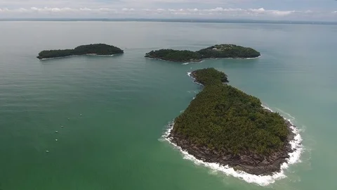Global drone view of the Salvation's Islands in French Guiana Kourou.  Stock Footage 95988026