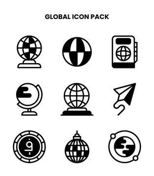 Global DuoTone Bundle Icons Pack Stock Illustration