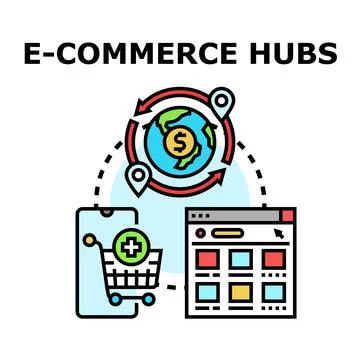 Global e commerce hubs facilitating online shopping and digital sales Stock Illustration
