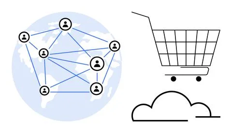 Global E-commerce Network and Cloud Integration Illustration Stock Illustration