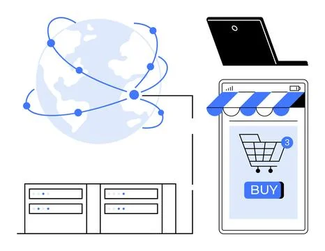 Global E-Commerce Network and Data Storage Solutions Stockillustratie