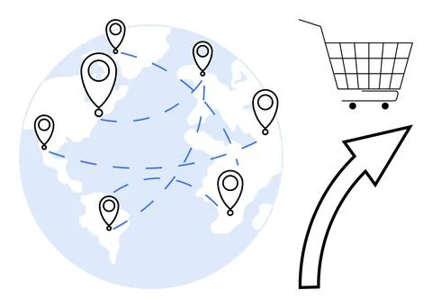 Global E-commerce Network with Shipment Routes Stock Illustration