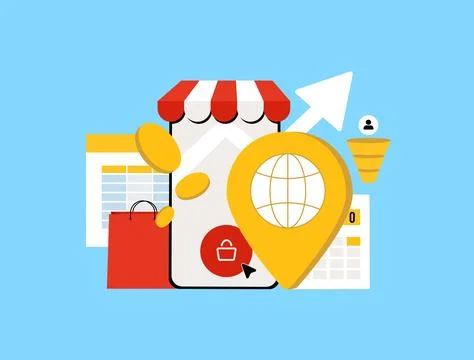 Global e-commerce sales data highlighting 2025 market analysis, country-specific Stock Illustration