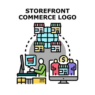 Global e commerce storefront network expanding business online Stock Illustration