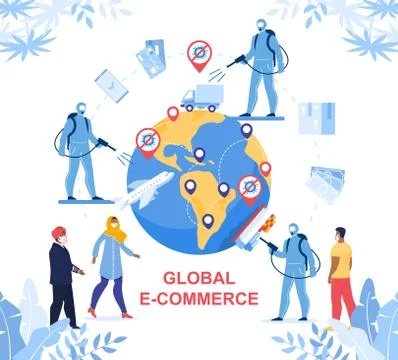 Global E-Commerce in Worldwide Covid19 Pandemic Stock Illustration