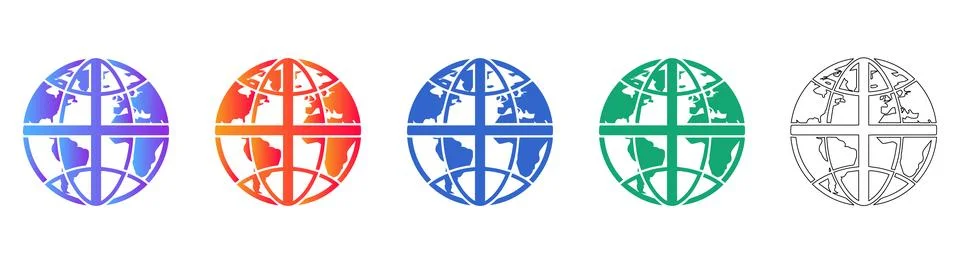 Global Earth Map Grid Icon Set Ilustração Stock