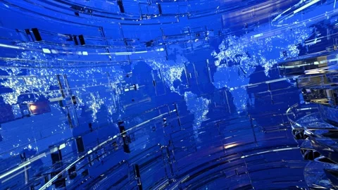 Global earth map rotating digital world breaking news Studio Background Stock Footage 279875444