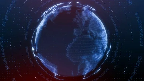 Global earth rotating digital world breaking news Studio Background for news  Stock Footage 127560628