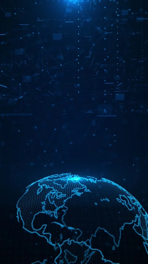 Global earth rotating digital world Earth globe rotating plexus particles space Stock Footage 312454465