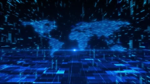 Global earth rotating digital world Earth globe rotating plexus particles space Stock Footage 313653215