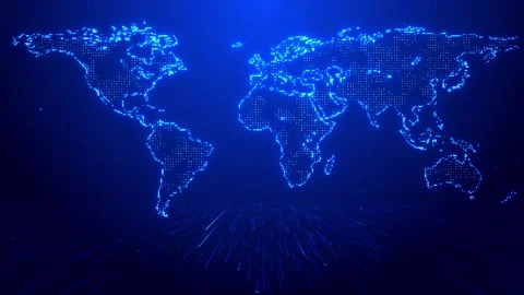 Global earth rotating digital world Earth globe rotating plexus particles space Stock Footage 313702678