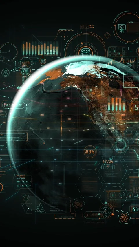 Global Earth technology network displaying digital data interface Stock Footage 345667340