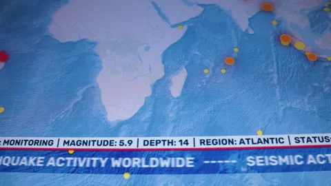 Global Earthquake Activity Camera Shot of Computer Monitor Screen Stock Footage 345679348