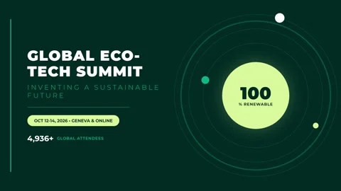 Global Eco-Tech Summit event graphic presentation on dark green background Stock Footage 337578023
