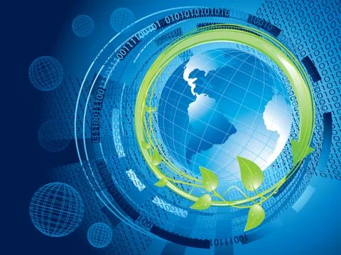 Global ecology binary background with green circle surrounding earth, vector ill Stock Illustration