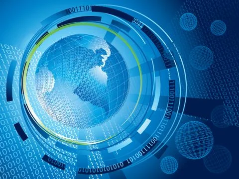 Global ecology binary background with green circle surrounding earth, vector ill Stock Illustration