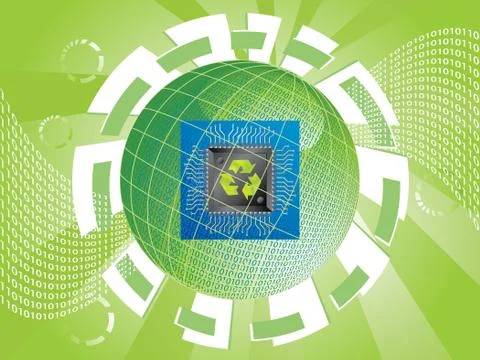 Global ecology binary background with microchip and board circuit, vector illust Stock Illustration
