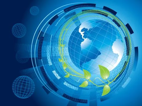 Global ecology binary background with plant surrounding earth, vector illustrati Stock Illustration