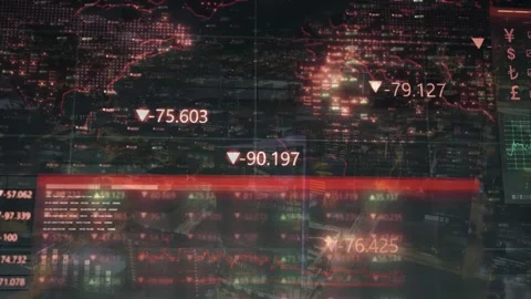 Global Economic Crisis Screen with Falling Red Arrows Stock Footage 337048808