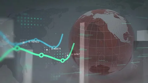 Global Economic Data Graph with Earth Globe and Bar Charts Stock Footage 336478463