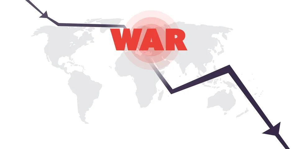 Global Economic Down Fall Due to War, Inflation and Energy Crisis - Design .. 库存插图