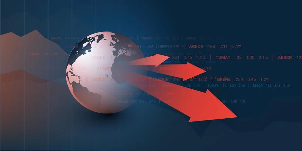 Global Economic Down Fall Due to War, Inflation and Energy Crisis - Design .. 库存插图
