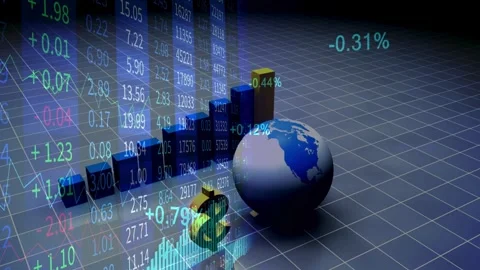 Global Economic Growth Bar Chart with Earth Globe and Dollar Sign Stock Footage 336900565