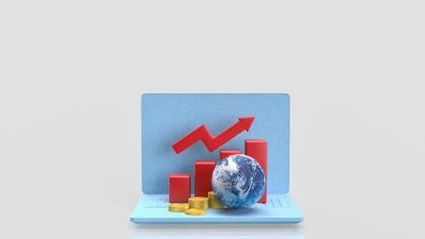 Global Economic Growth Chart on a Digital Laptop 3d render. Stock Illustration