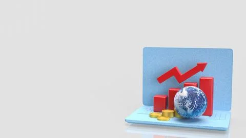 Global Economic Growth Chart on a Digital Laptop 3d render. Stock Illustration