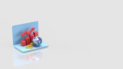 Global Economic Growth Chart on a Digital Laptop 3d render. 스톡 일러스트