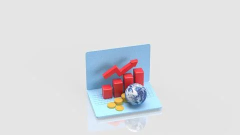 Global Economic Growth Chart on a Digital Laptop 3d render. イラスト素材