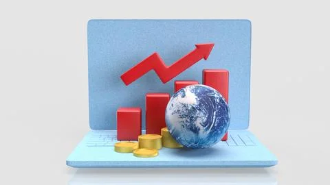 Global Economic Growth Chart on a Digital Laptop 3d render. Stock Illustration