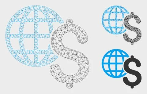 Global Economics Vector Mesh Wire Frame Model and Triangle Mosaic Icon 스톡 일러스트