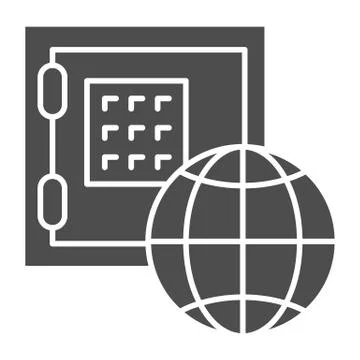 Global economy solid icon. Safe box and planet vector illustration isolated on 스톡 일러스트