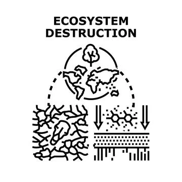 Global ecosystem destruction causing environmental problems Stock Illustration