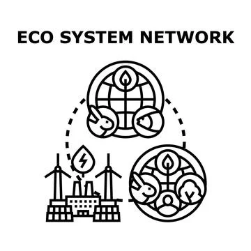 Global ecosystem network connecting nature, energy, and humanity Stock Illustration