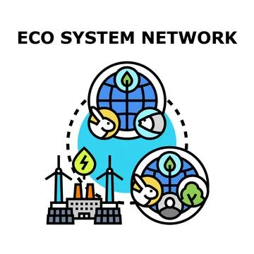 Global ecosystem network connecting nature, energy, and humanity 스톡 일러스트