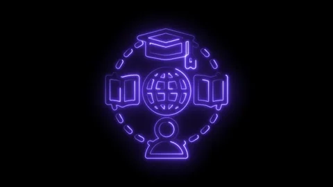 Global education concept neon animation with world globe and graduation cap Stock Footage 346007903