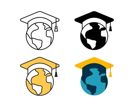 Global education icon vector design in 4 style line, glyph, duotone, and flat Illustrazione stock