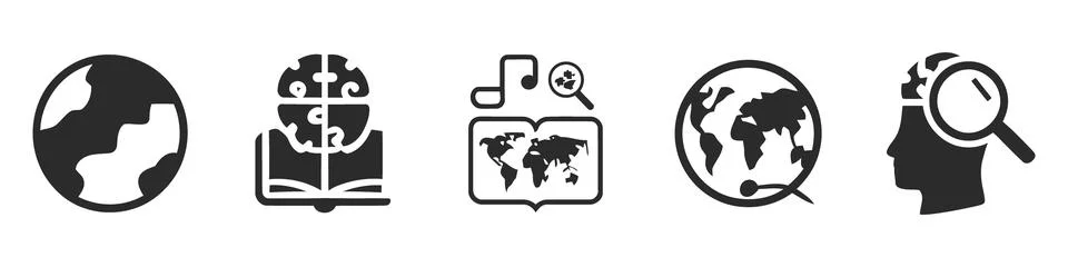 Global Education Knowledge And Learning Icon Set Featuring World Study Libr.. Stock Illustration