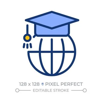 Global education pixel perfect line color icon Stock Illustration