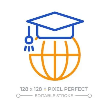 Global education pixel perfect two color line icon Stock Illustration