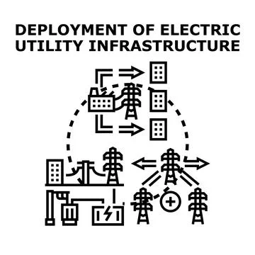 Global electric utility infrastructure deploying energy network Stock Illustration